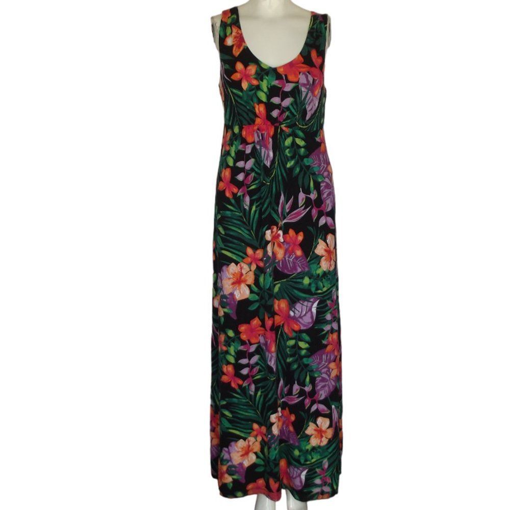 TOMMY BAHAMA Tambour Maxi Dress, S, Black/Multicolor Floral, Tank/Scoop, Jersey - Picture 9 of 12